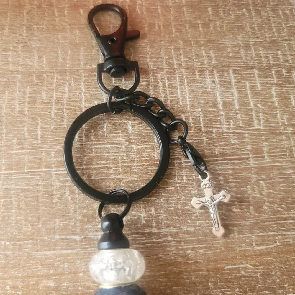Beaded Handcrafted Keychain/bag charm w/cross charm. Brand new. Handcrafted.